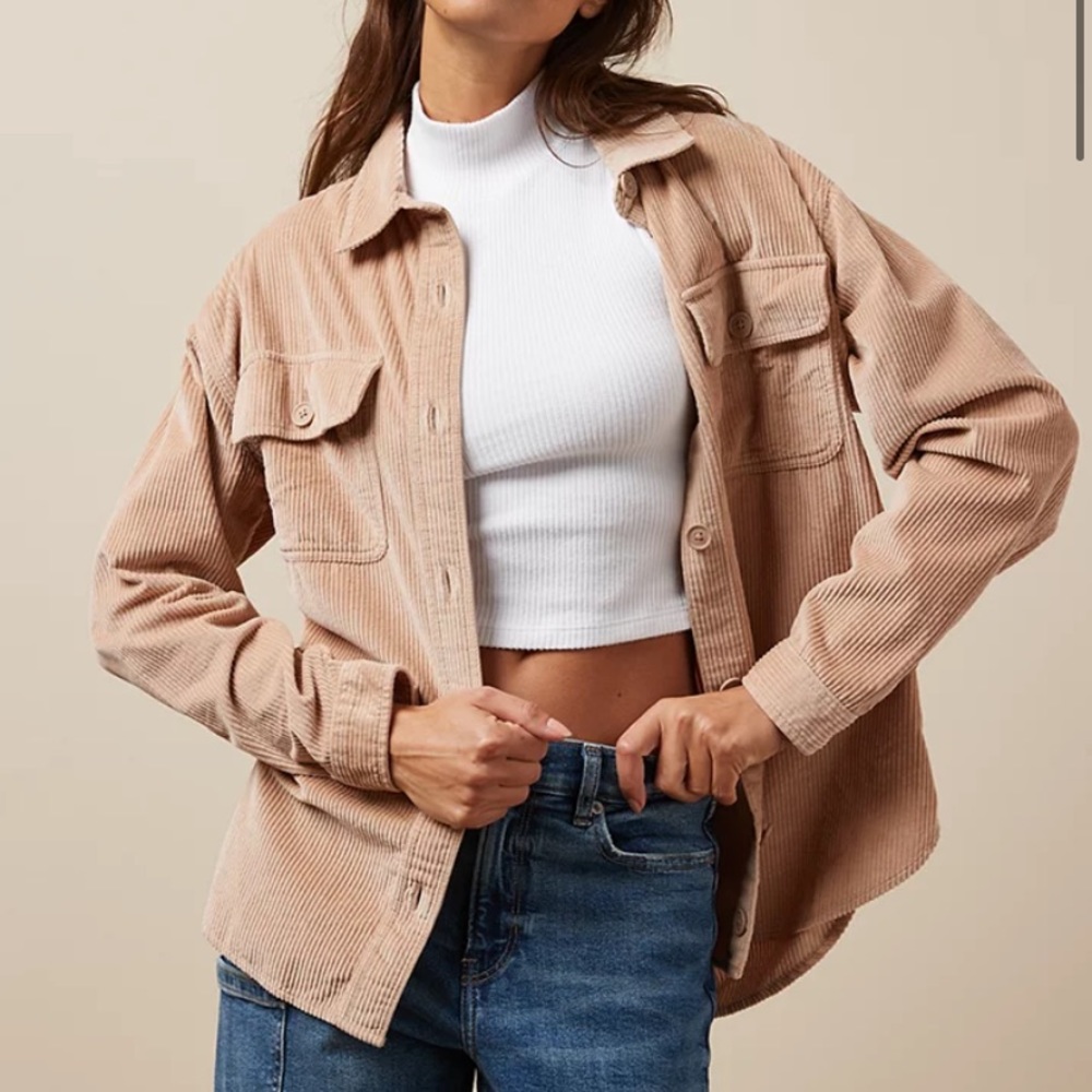AE oversized button-down corduroy shirt - tan, XS